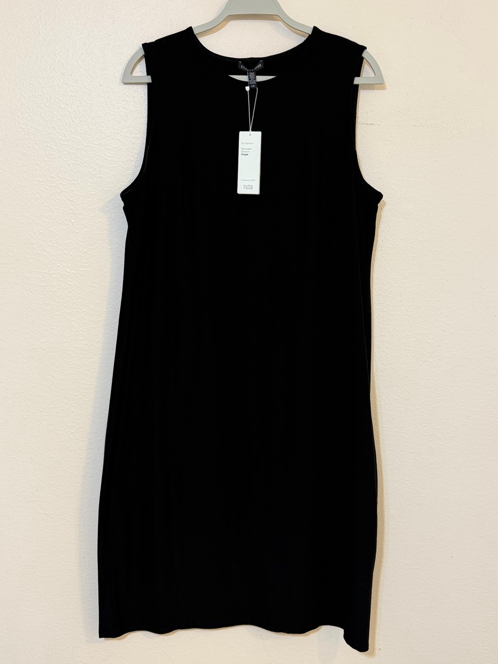 Eileen Fisher Black  Stretch  Crepe Lantern  Dress Size Large